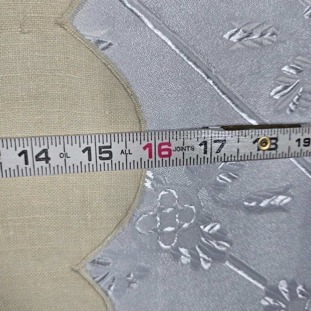 Vintage Beige Linen Floral Cutwork Scalloped Table Runner 16x50 Cottagecore Boho